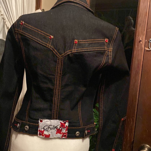Echo red denim jacket size small dark denim wash with red stone accents - Picture 2 of 4